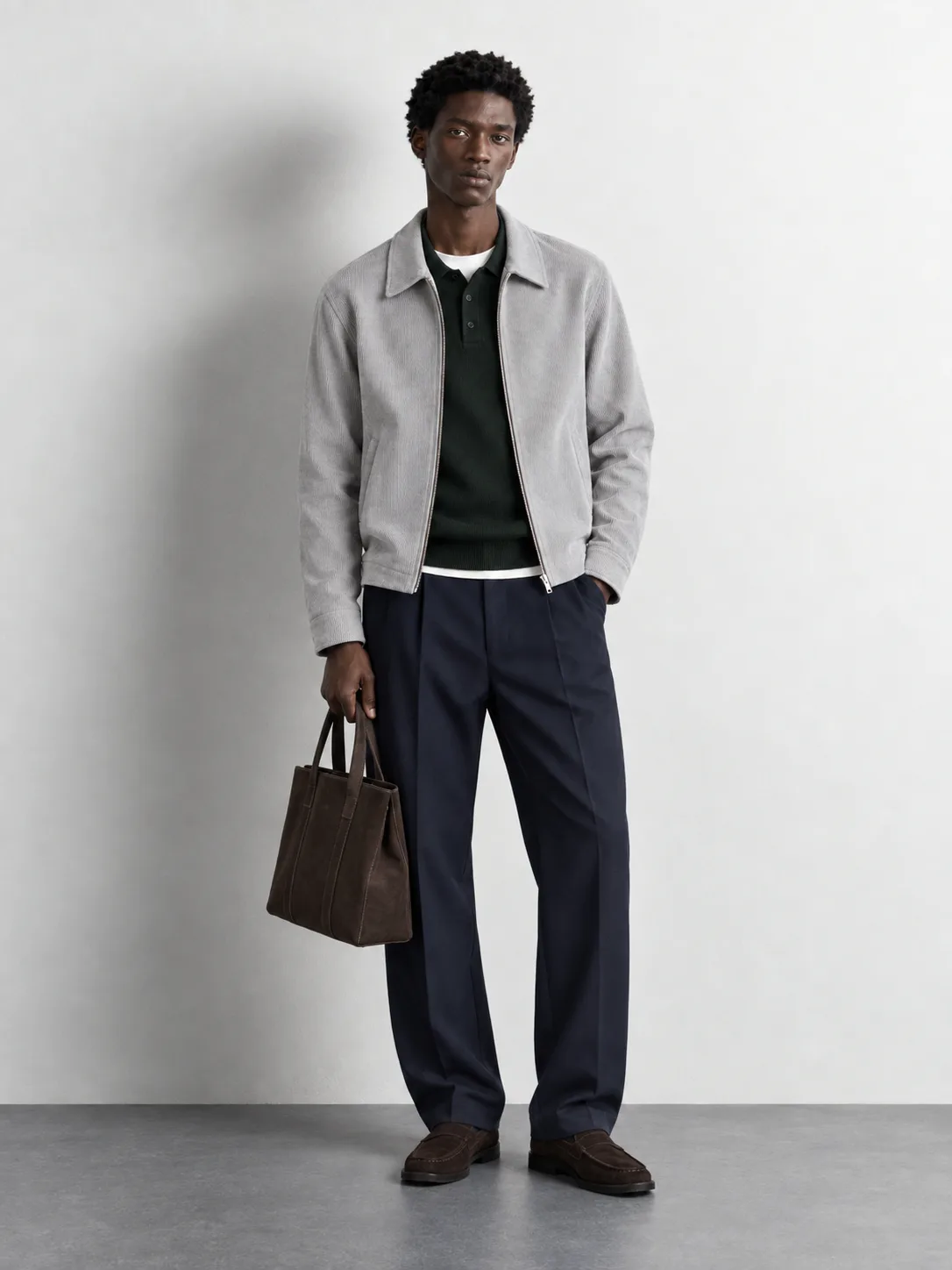 Ribbed Zip-up Jacket — worn, front