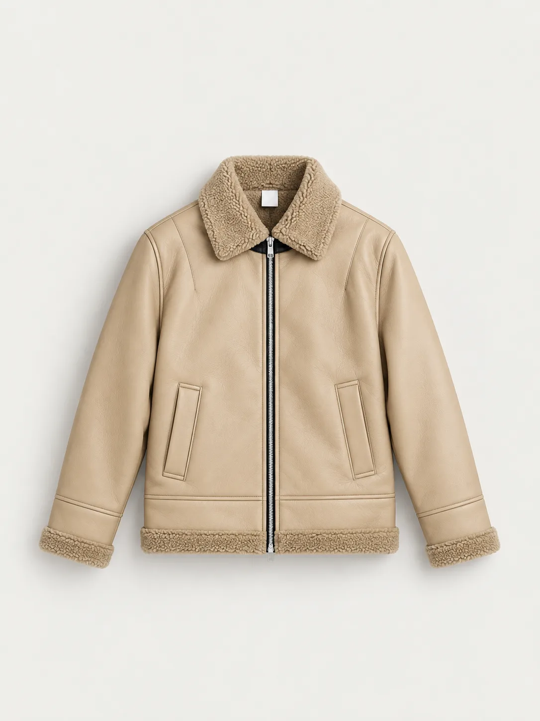 Shearling Collar Leather Jacket — front view