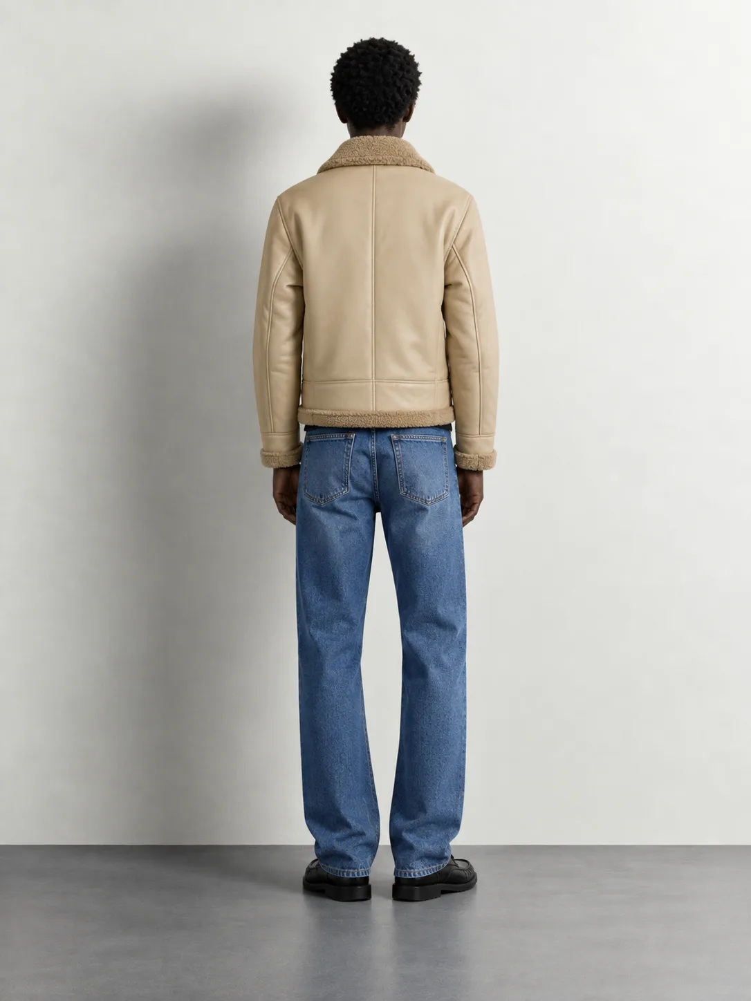 Shearling Collar Leather Jacket — worn, back