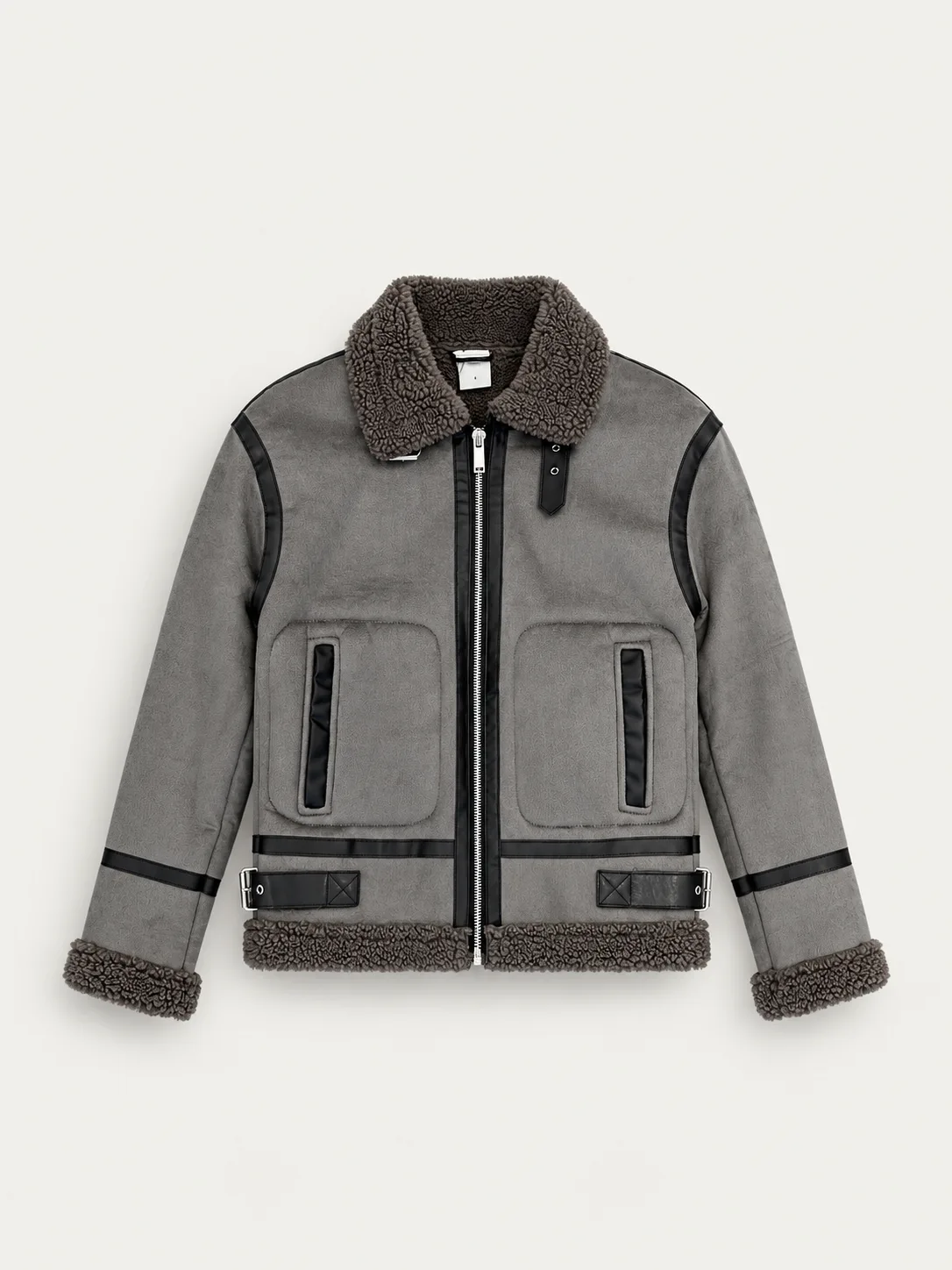 Shearling Trim Aviator Jacket — front view
