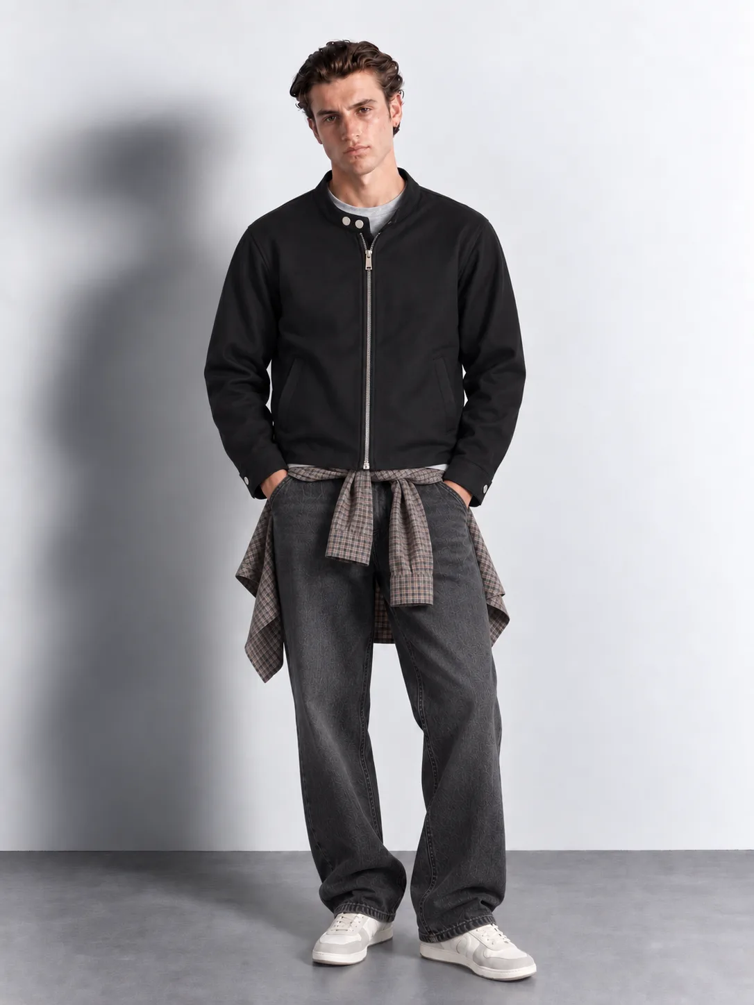 Textured Moto Jacket — worn, front