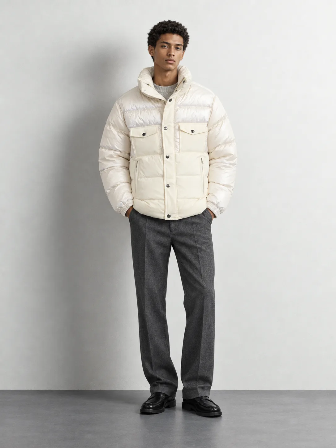 Utility Puffer Jacket — worn, front