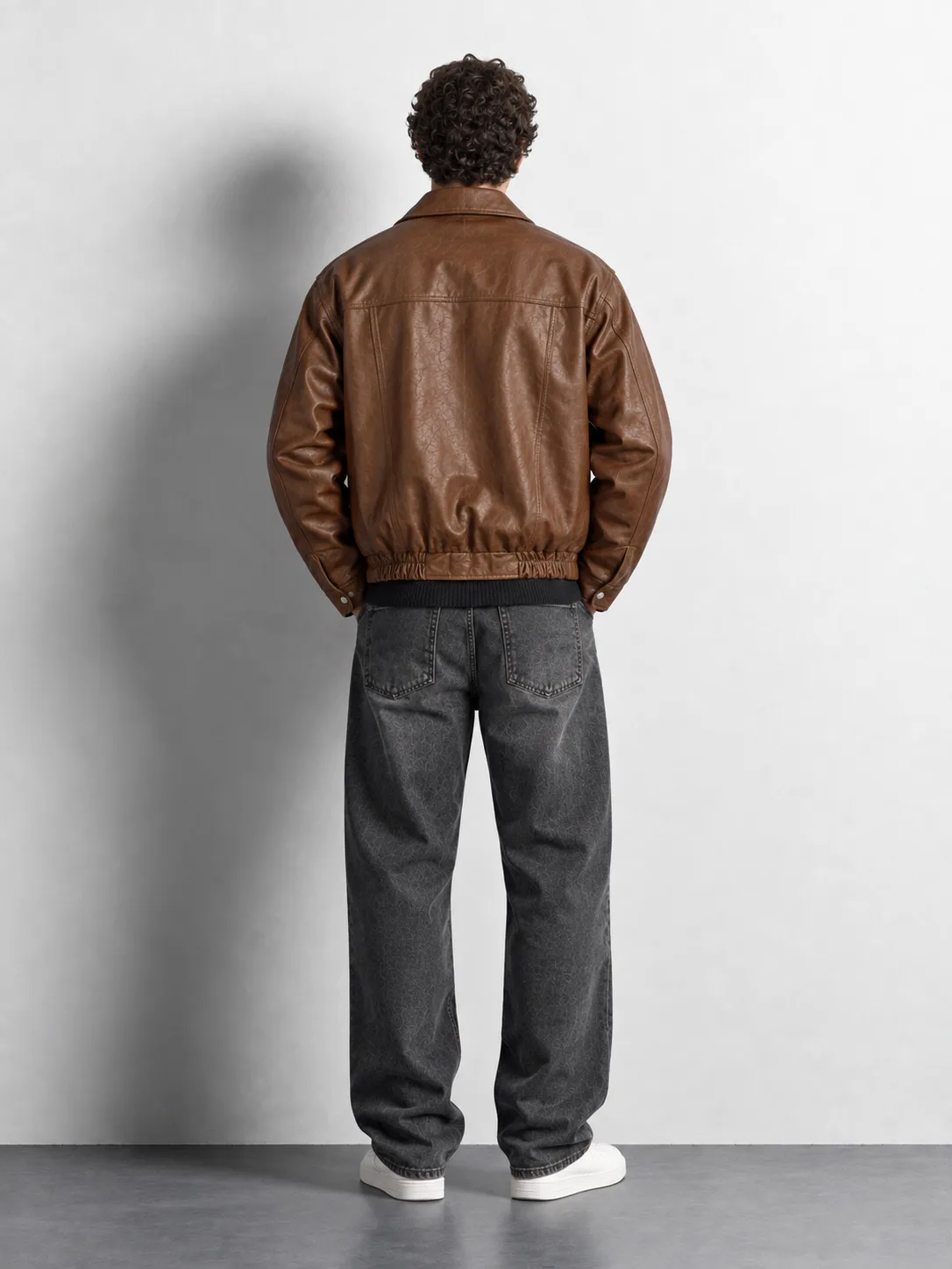 Vintage Trucker Leather Jacket — worn, back