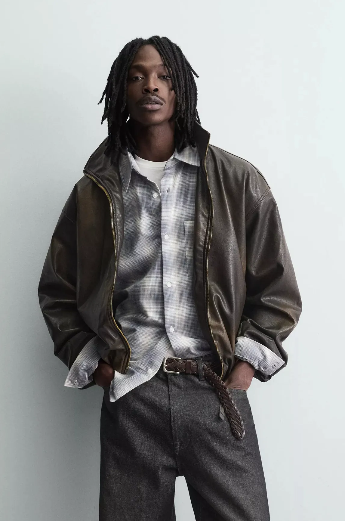 Washed Leather Effect Jacket — front view