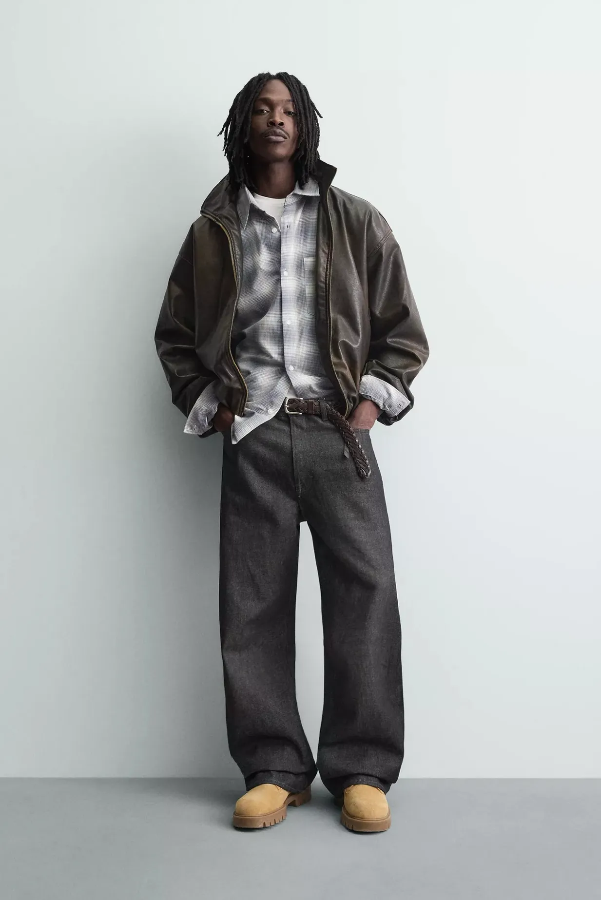 Washed Leather Effect Jacket — worn, front