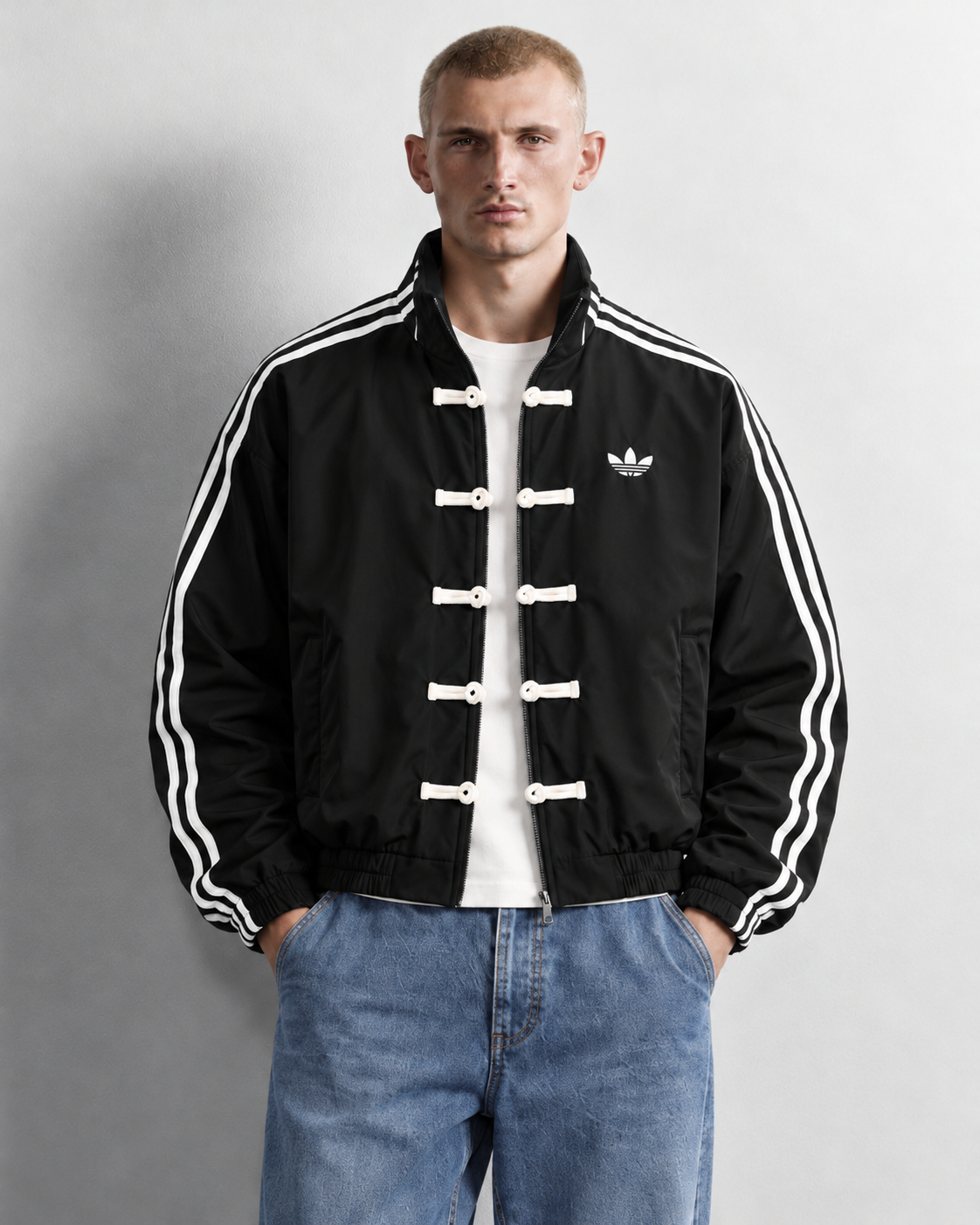 STRIPED FROG CLOSURE TRACK JACKET — front view
