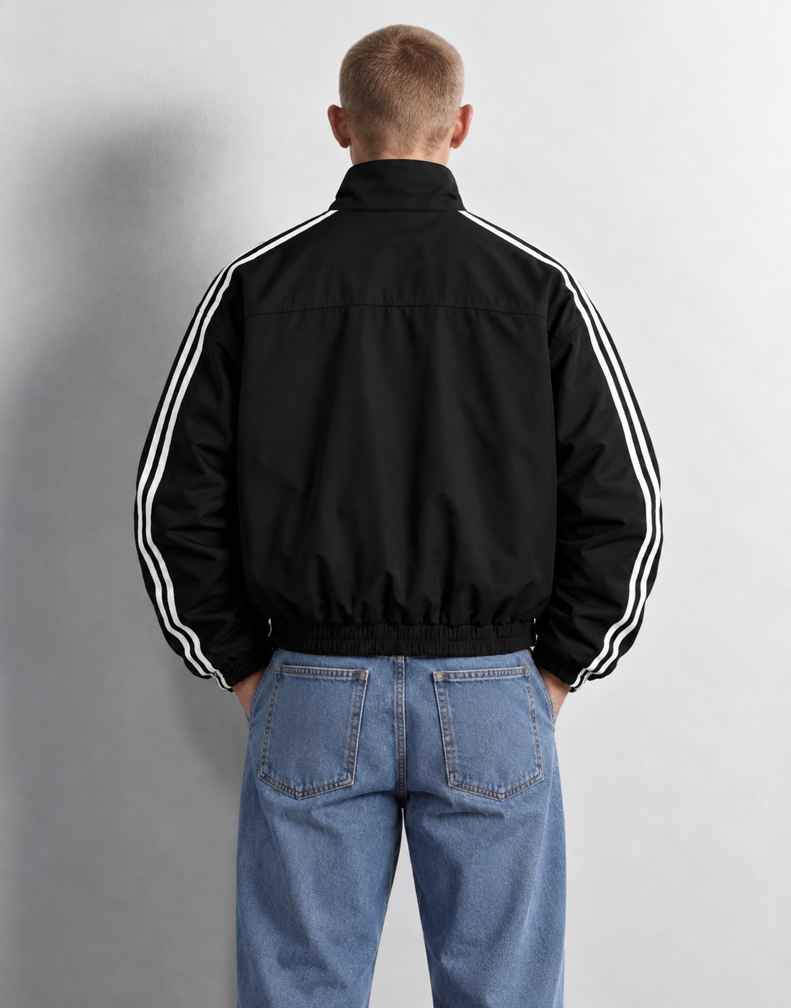 STRIPED FROG CLOSURE TRACK JACKET — worn, back