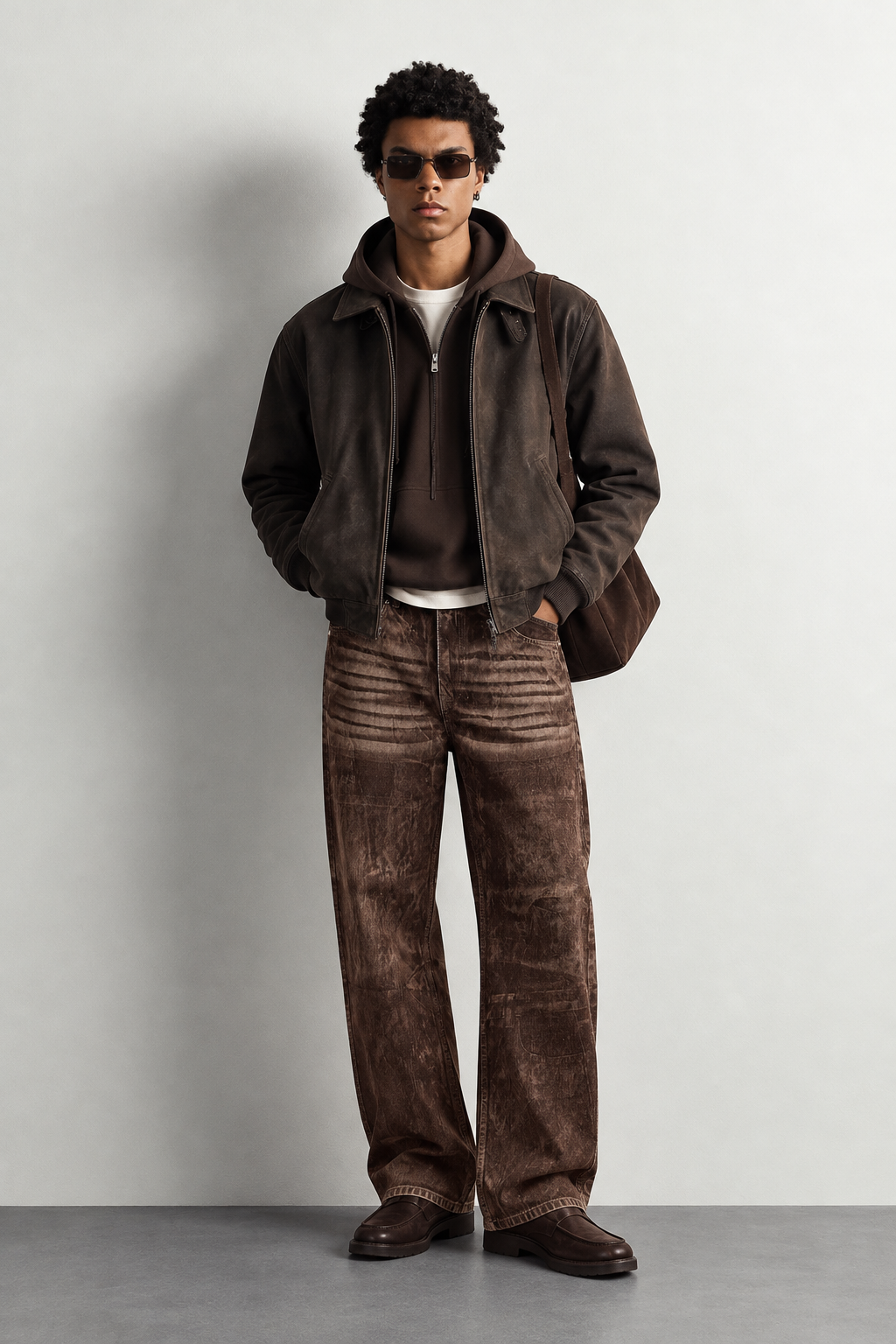 Vintage Washed Suede Baggy Jeans — front view