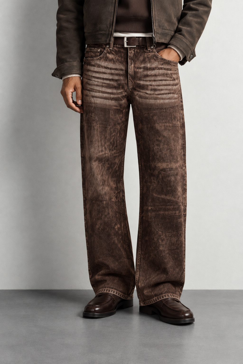 Vintage Washed Suede Baggy Jeans — worn, front