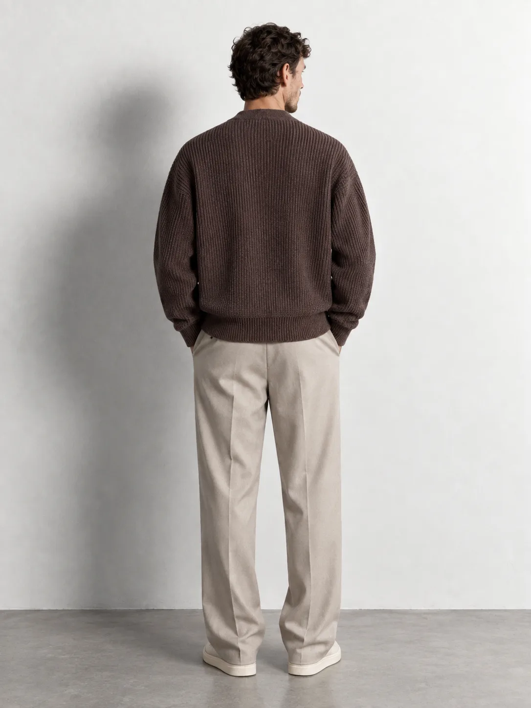 Chunky Ribbed Button Cardigan — worn, back