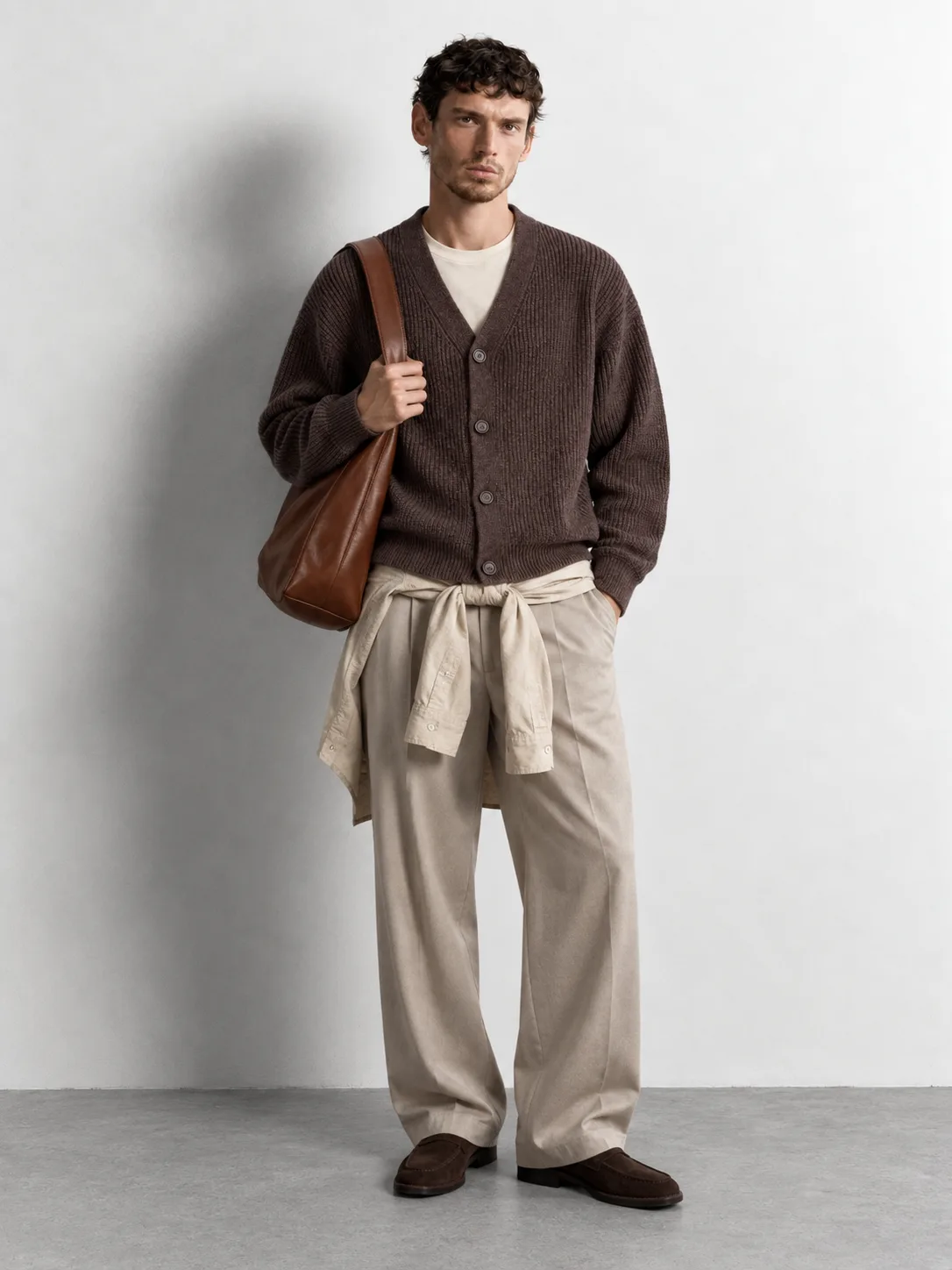 Chunky Ribbed Button Cardigan — worn, front