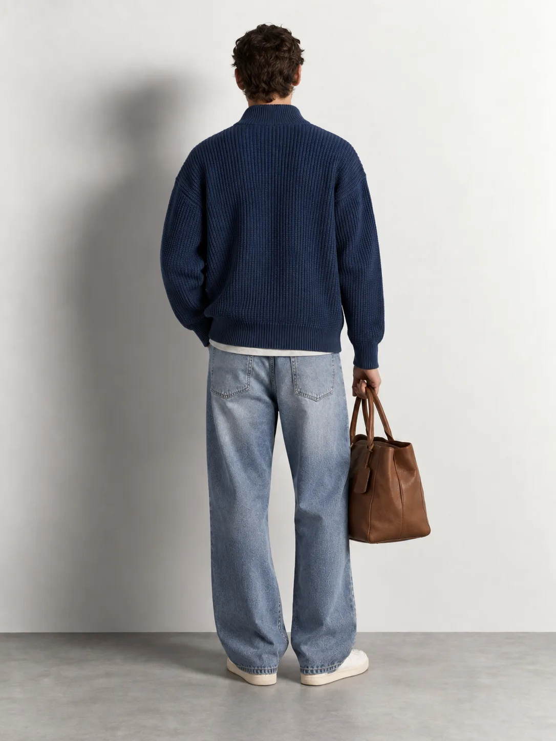 Ribbed Full-zip Knit Cardigan — worn, back