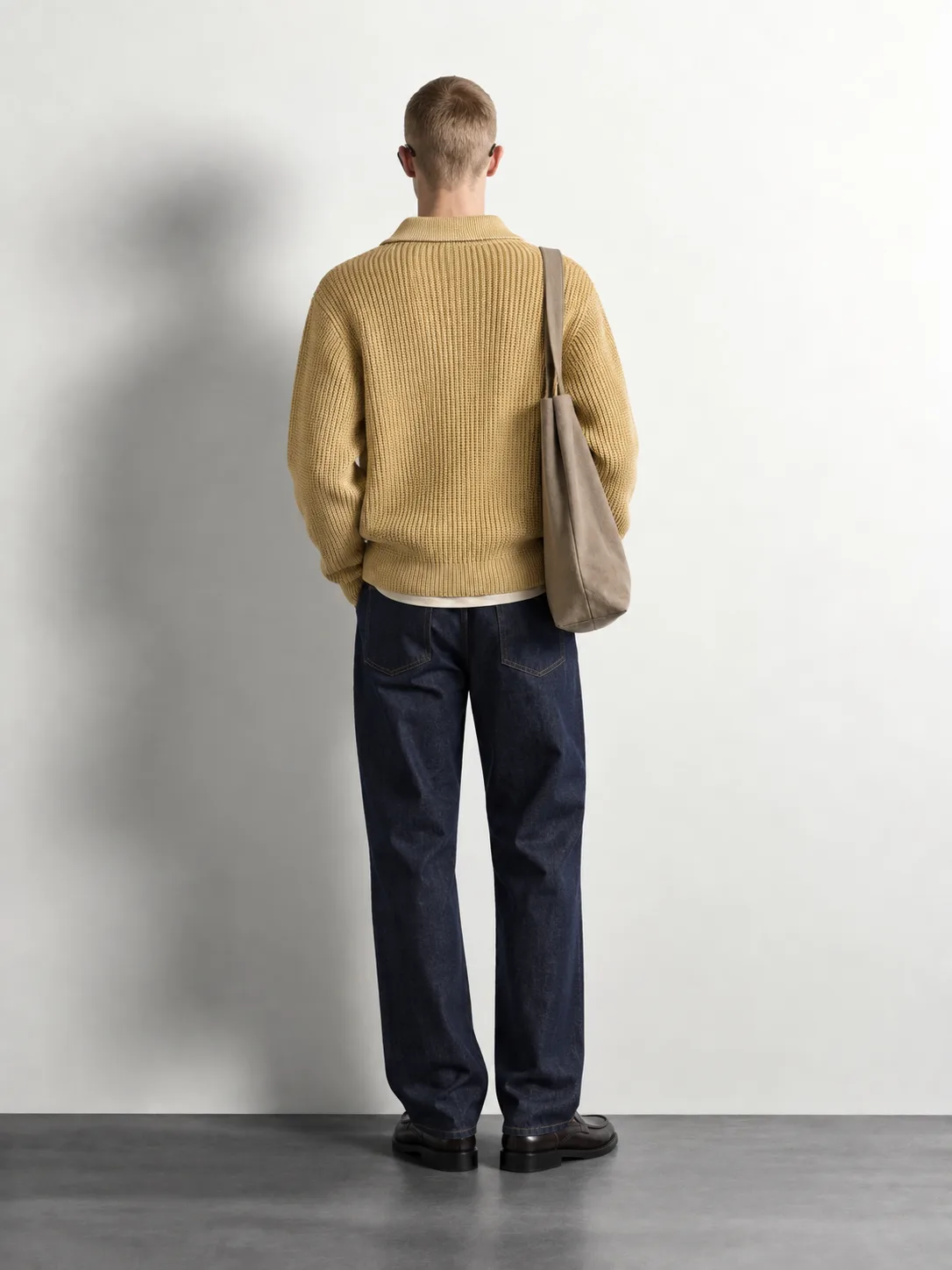Ribbed Polo Cardigan — worn, back