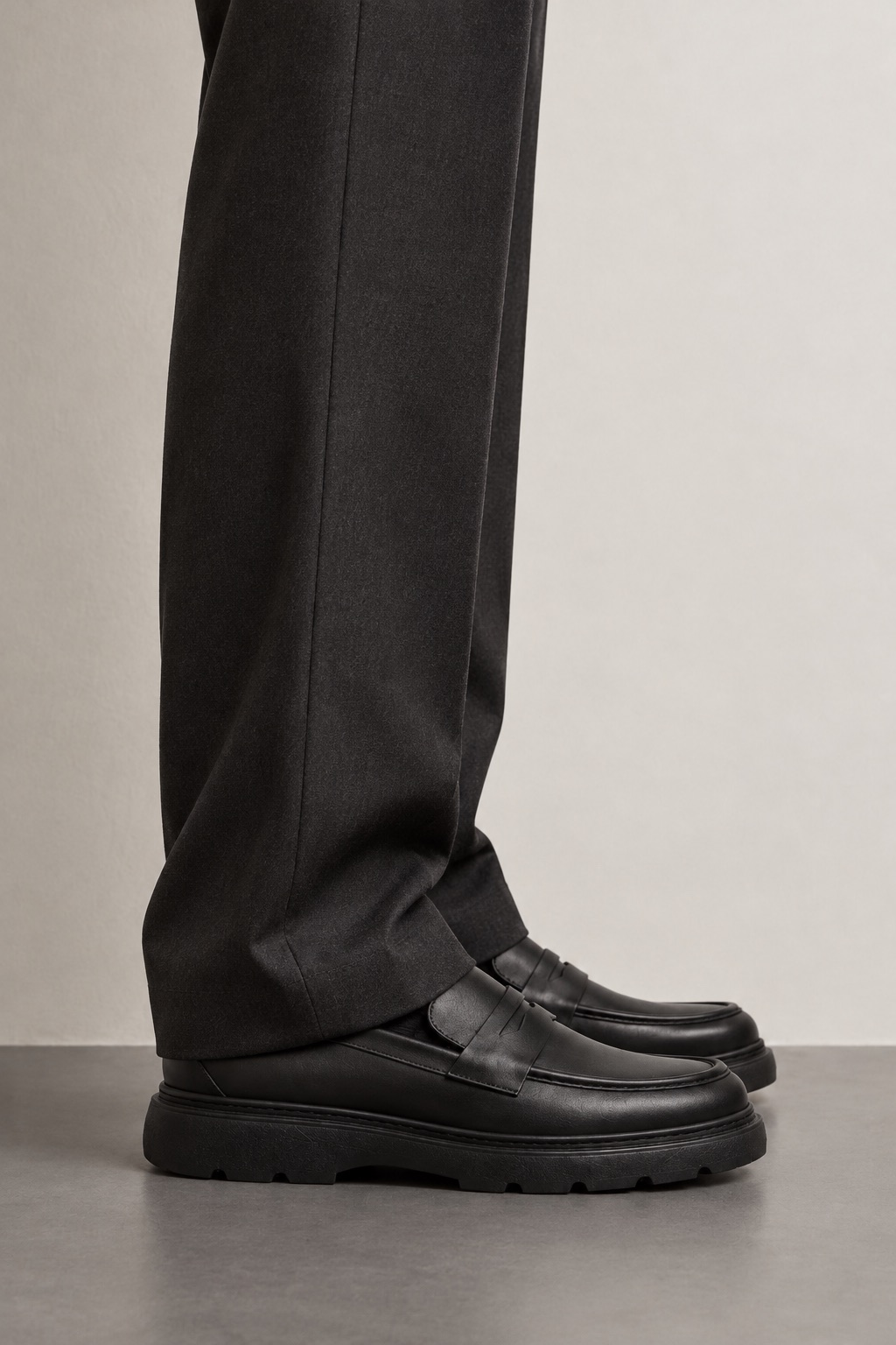 CHUNKY SOLE PENNY LOAFERS — worn, front