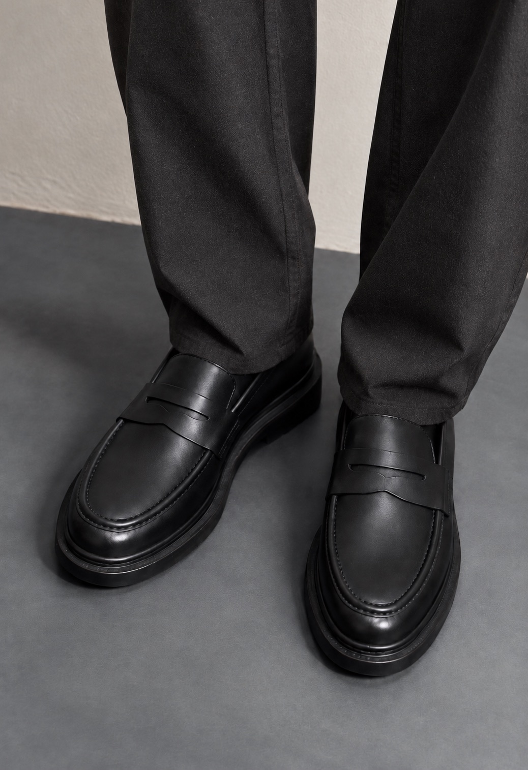 CHUNKY SOLE PENNY LOAFERS — worn, front
