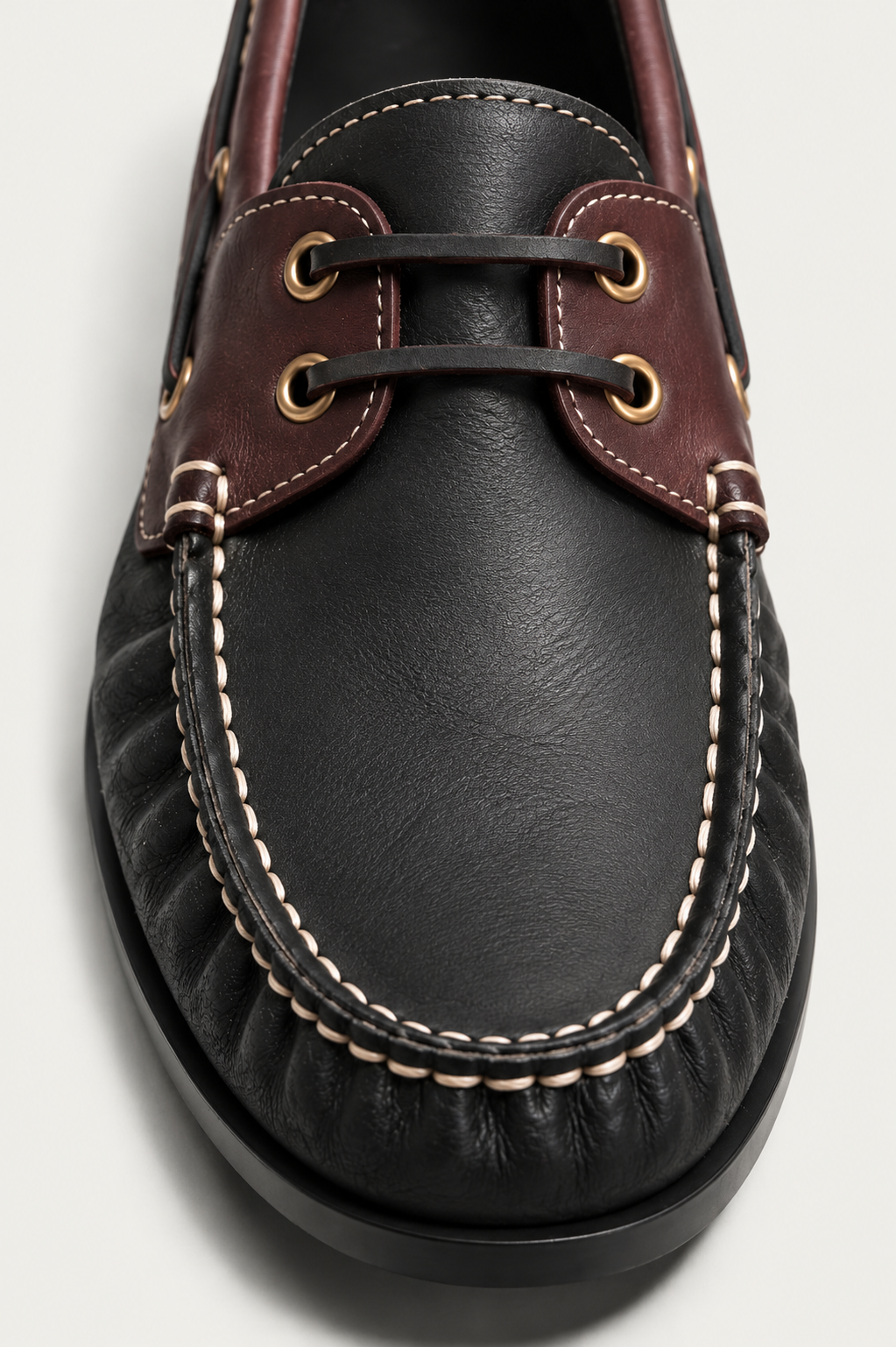 Two-Tone Leather Boat Shoes — detail