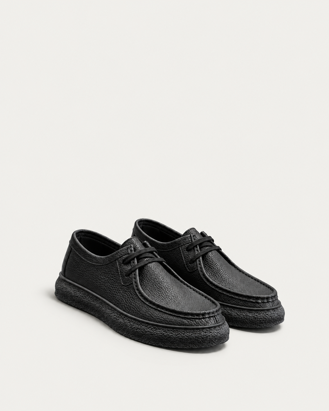 Moc Toe Lace Up Shoes — worn, close-up