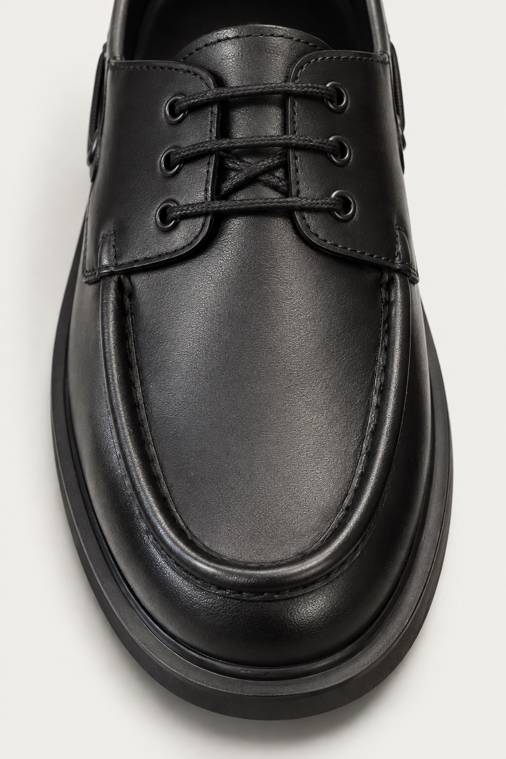 CHUNKY SOLE LACE UP BOAT SHOES — worn, close-up