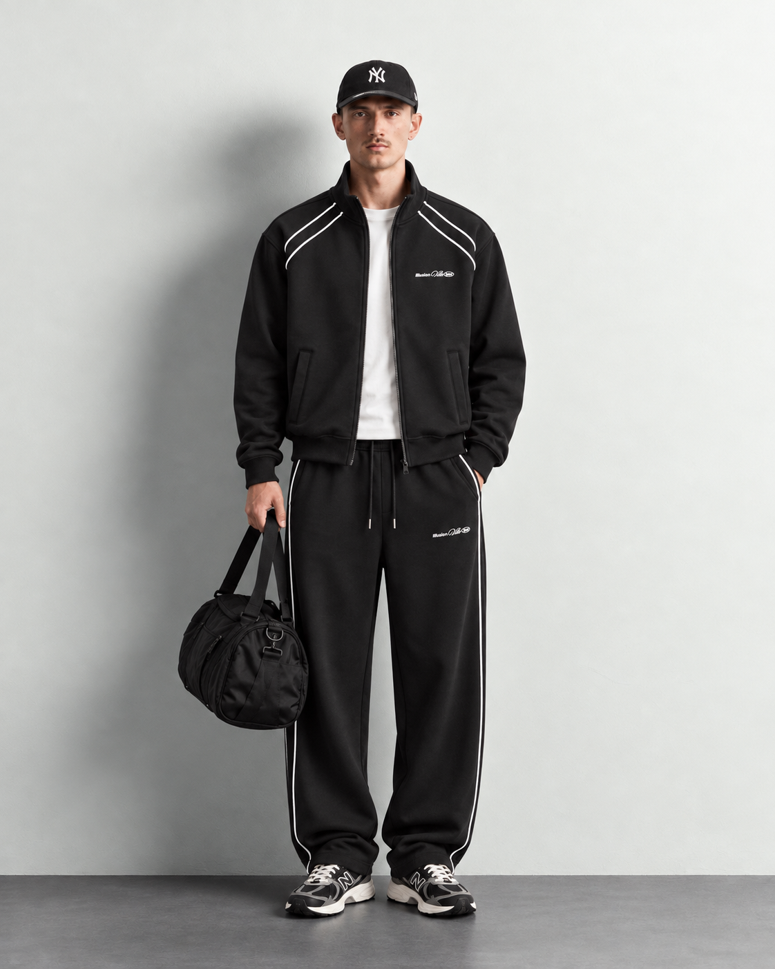 Contrast Piping Zip Up Track Jacket — worn, front