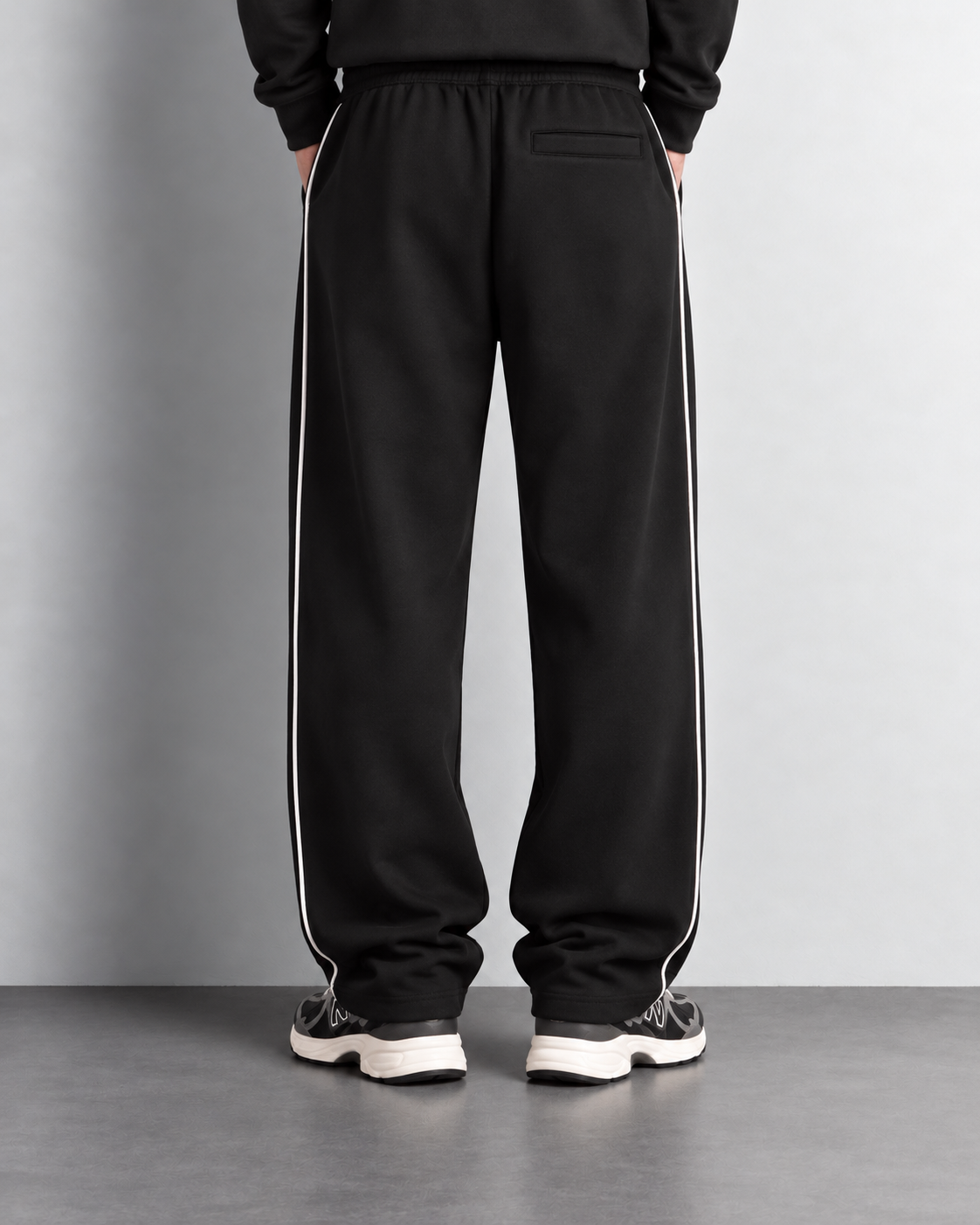 Contrast Piping Wide-Leg Track Pants — worn, close-up
