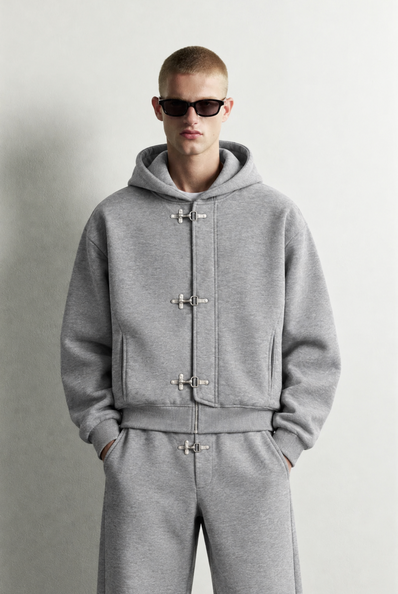 Toggle Fastening Hooded Jacket — worn, close-up