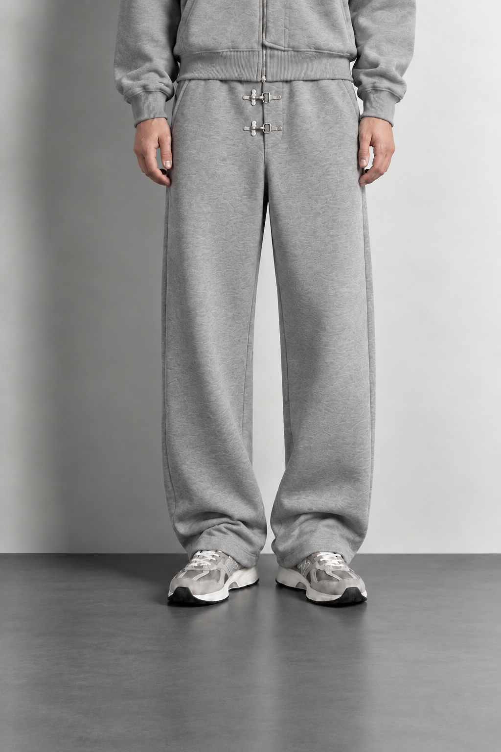 Toggle Detail Wide Leg Sweatpants — worn, close-up