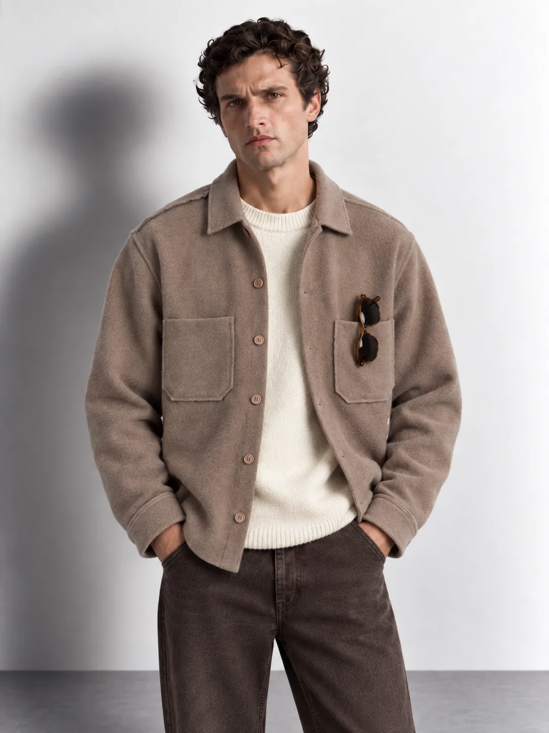 Brushed Wool-effect Overshirt — front view