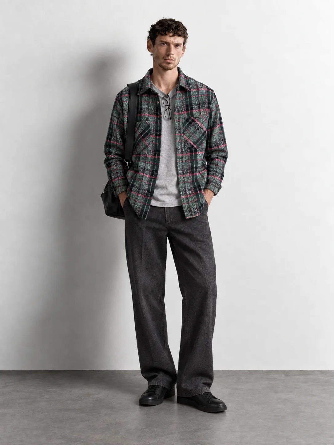 Highland Tartan Overshirt — worn, front