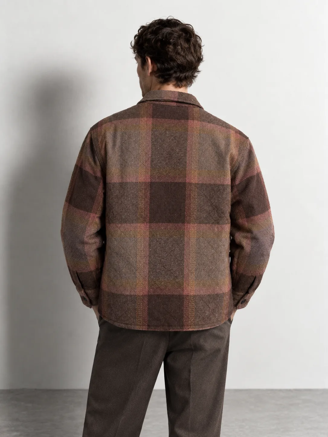 Oversized Plaid Wool-blend Overshirt — worn, back