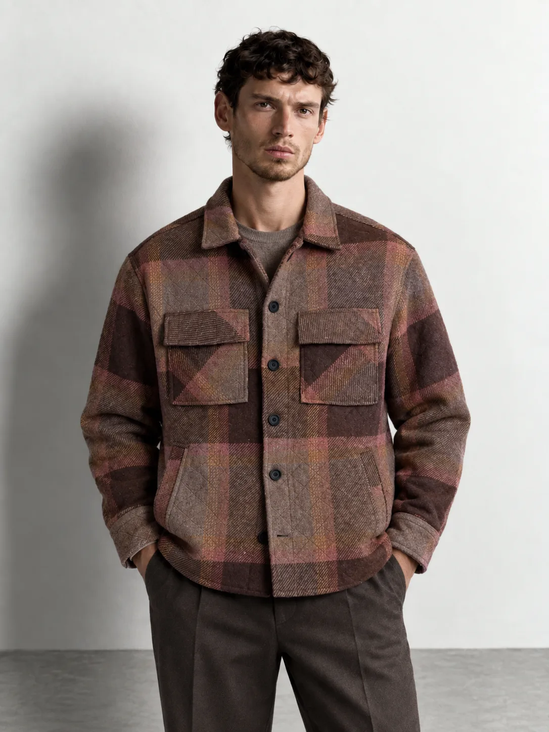 Oversized Plaid Wool-blend Overshirt — worn, close-up