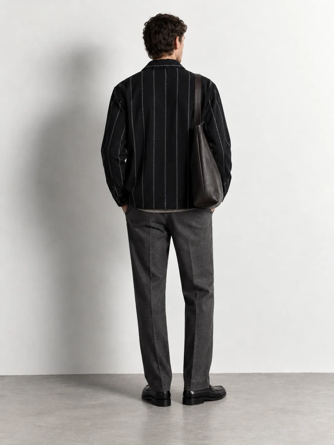 Pinstripe Utility Overshirt — worn, back