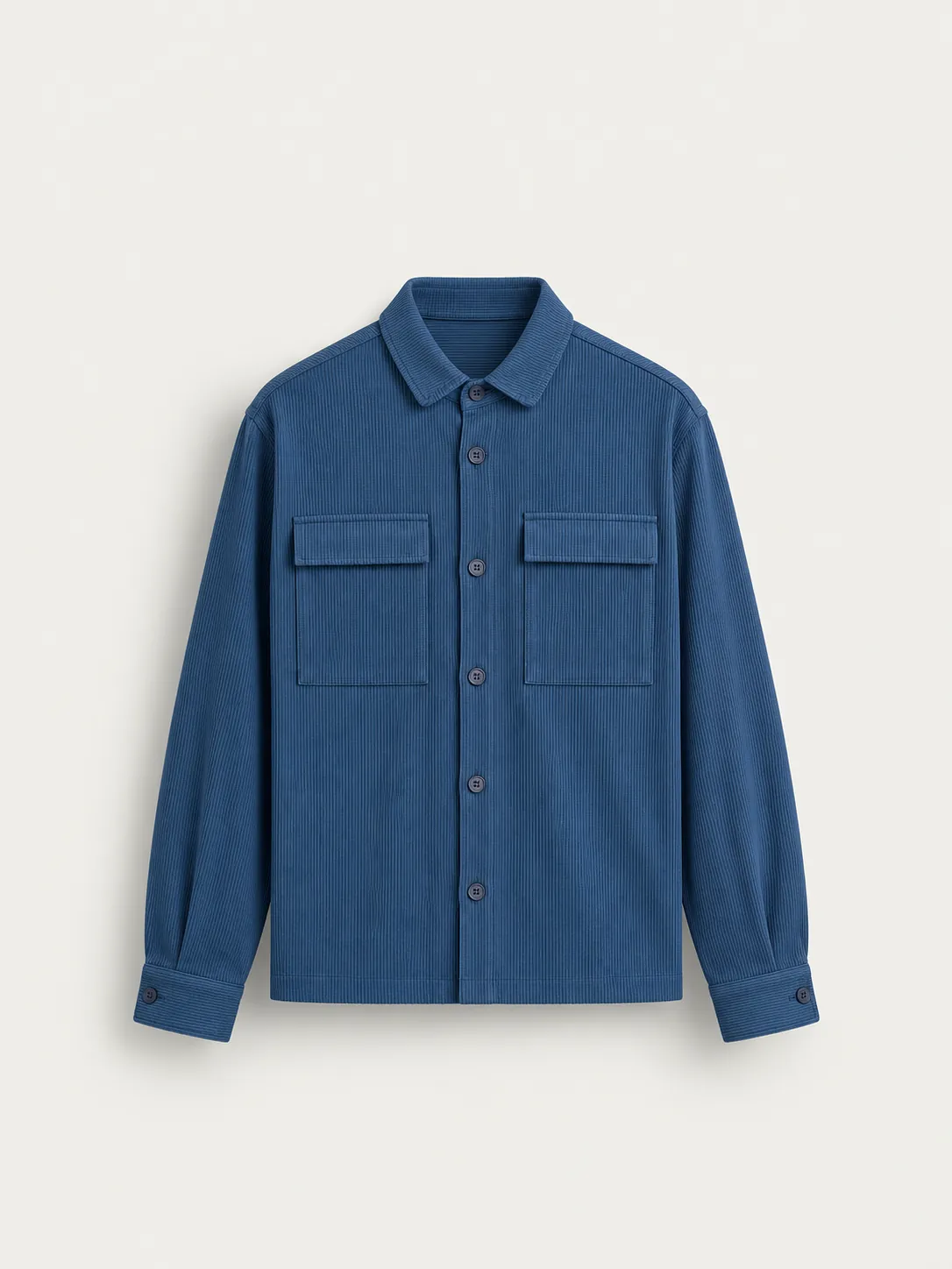 Ribbed Double Pocket Overshirt Deep Blue — detail
