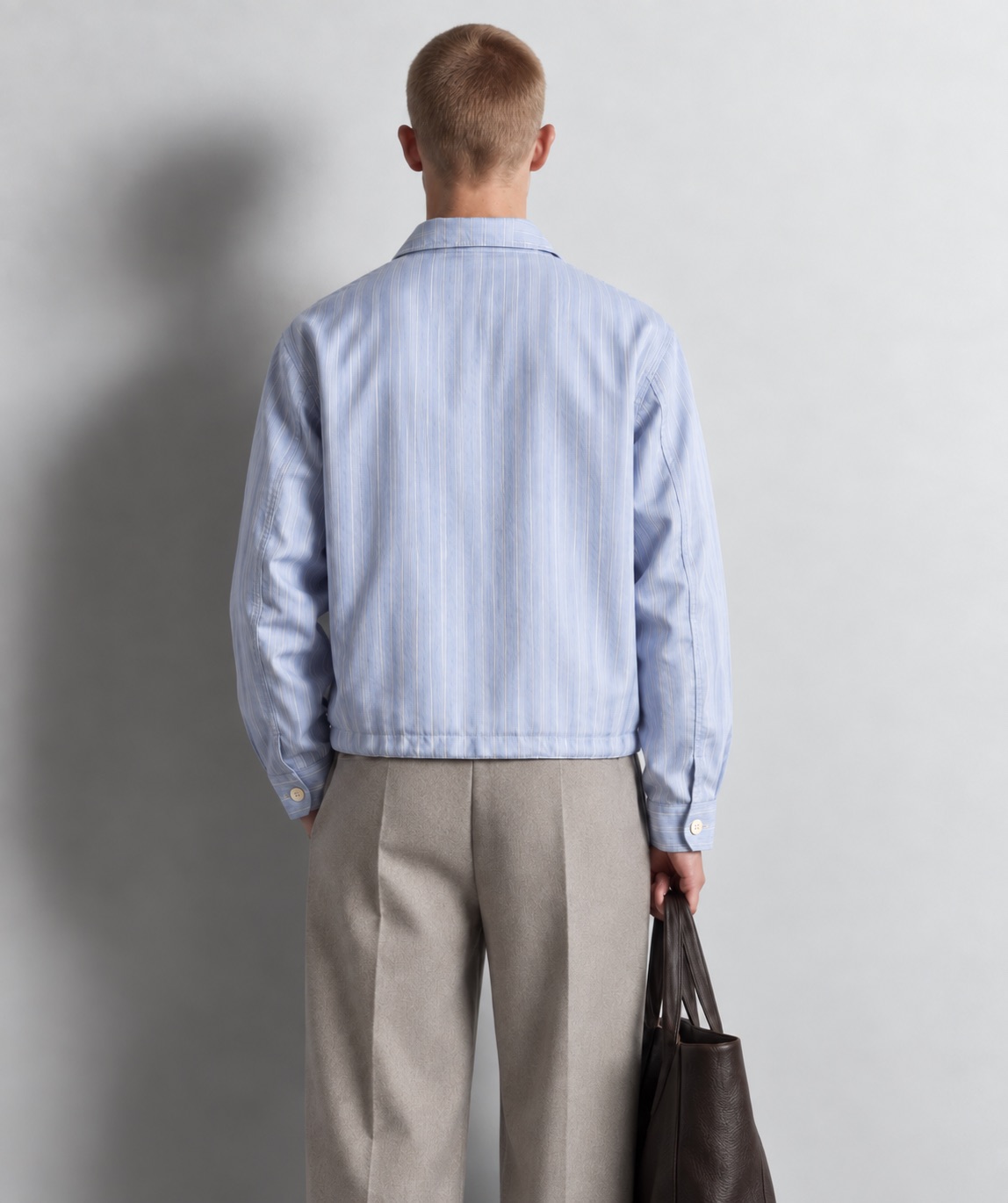 Striped Drawstring Hem Overshirt — worn, back