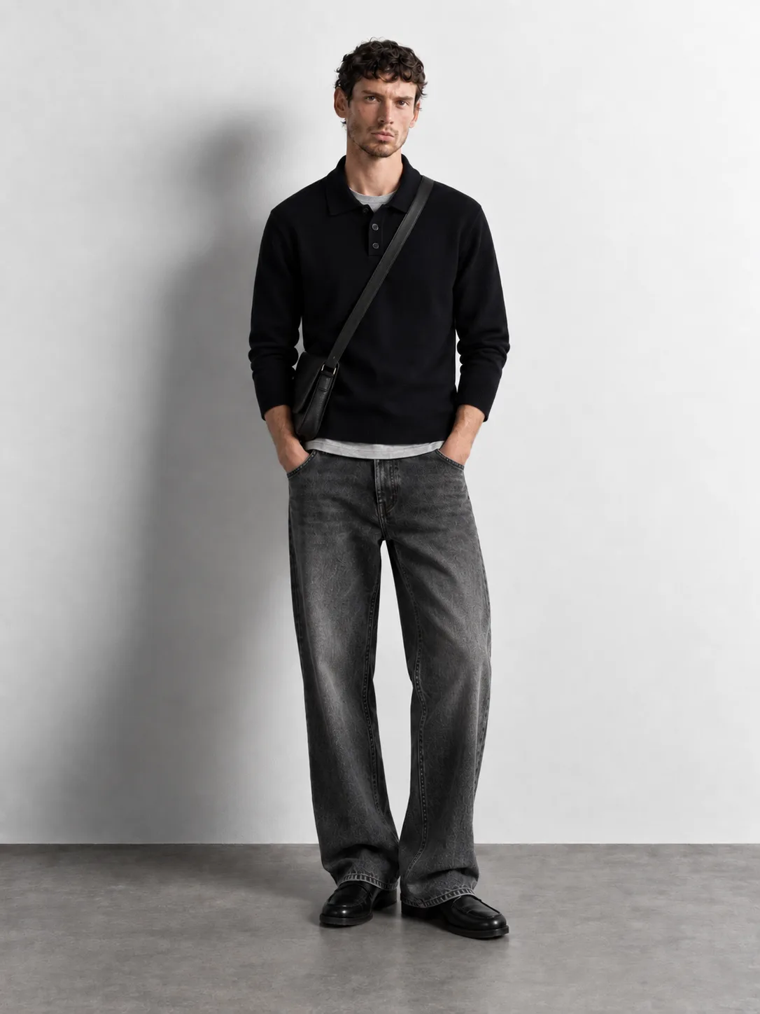 Long-sleeve Knit Polo — worn, front