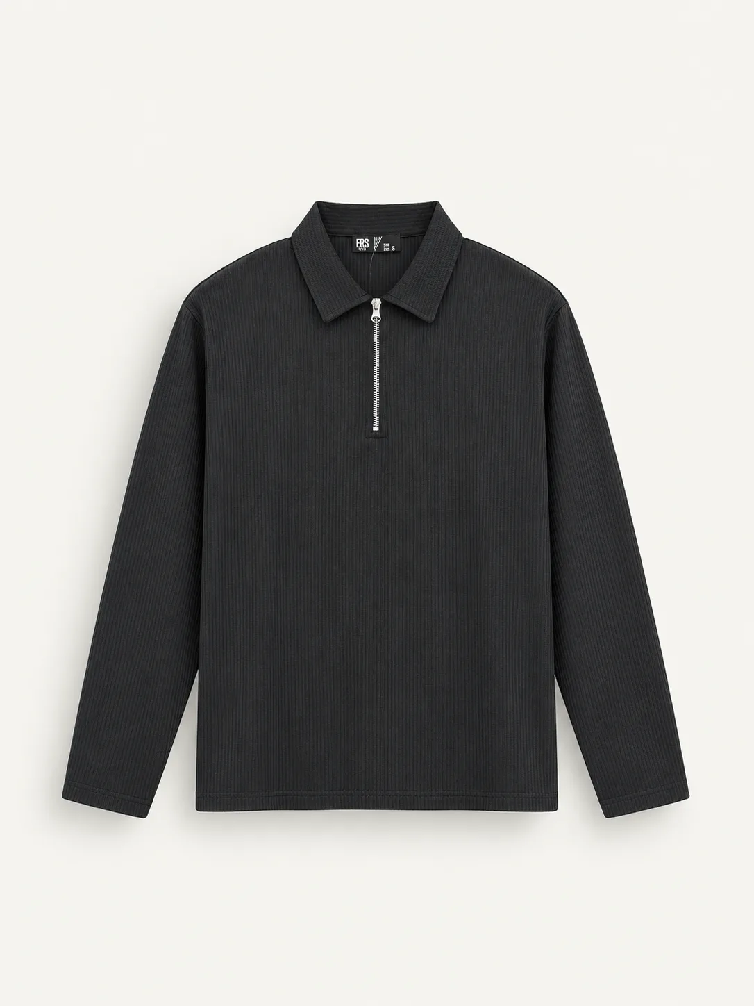 Ribbed Half-Zip Long Sleeve Polo — detail