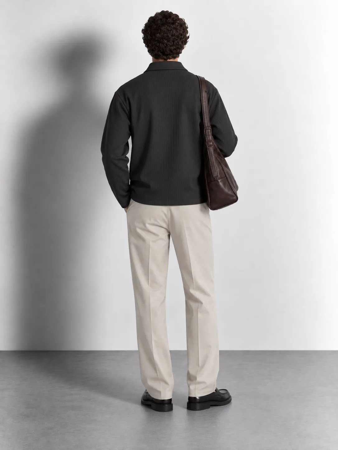 Ribbed Half-Zip Long Sleeve Polo — worn, back