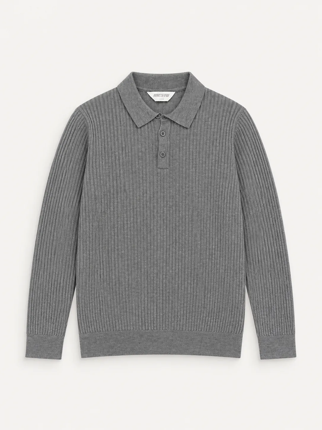 Ribbed Knit Long Sleeve Polo — detail