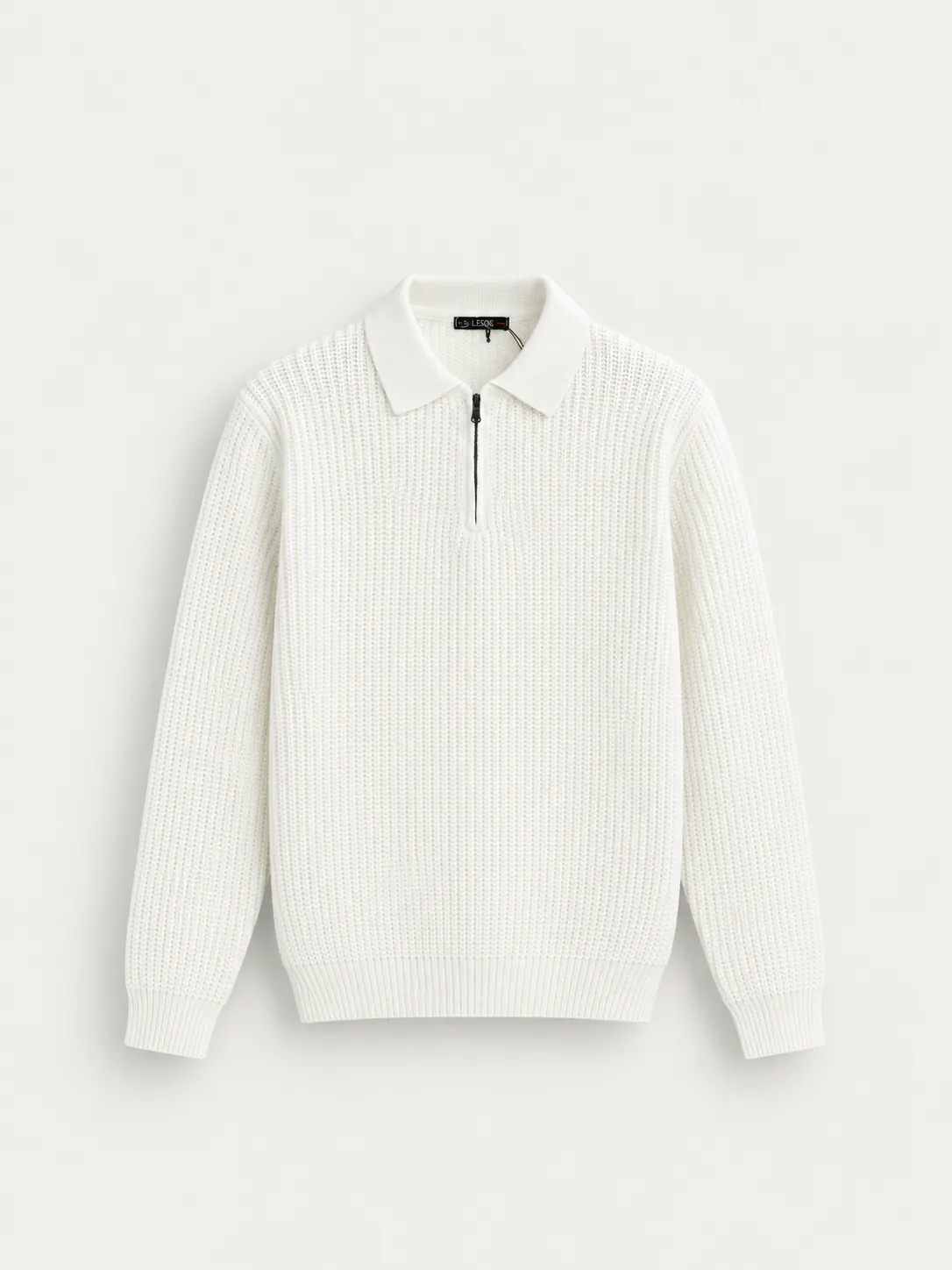 Textured Knit Zip Polo — detail