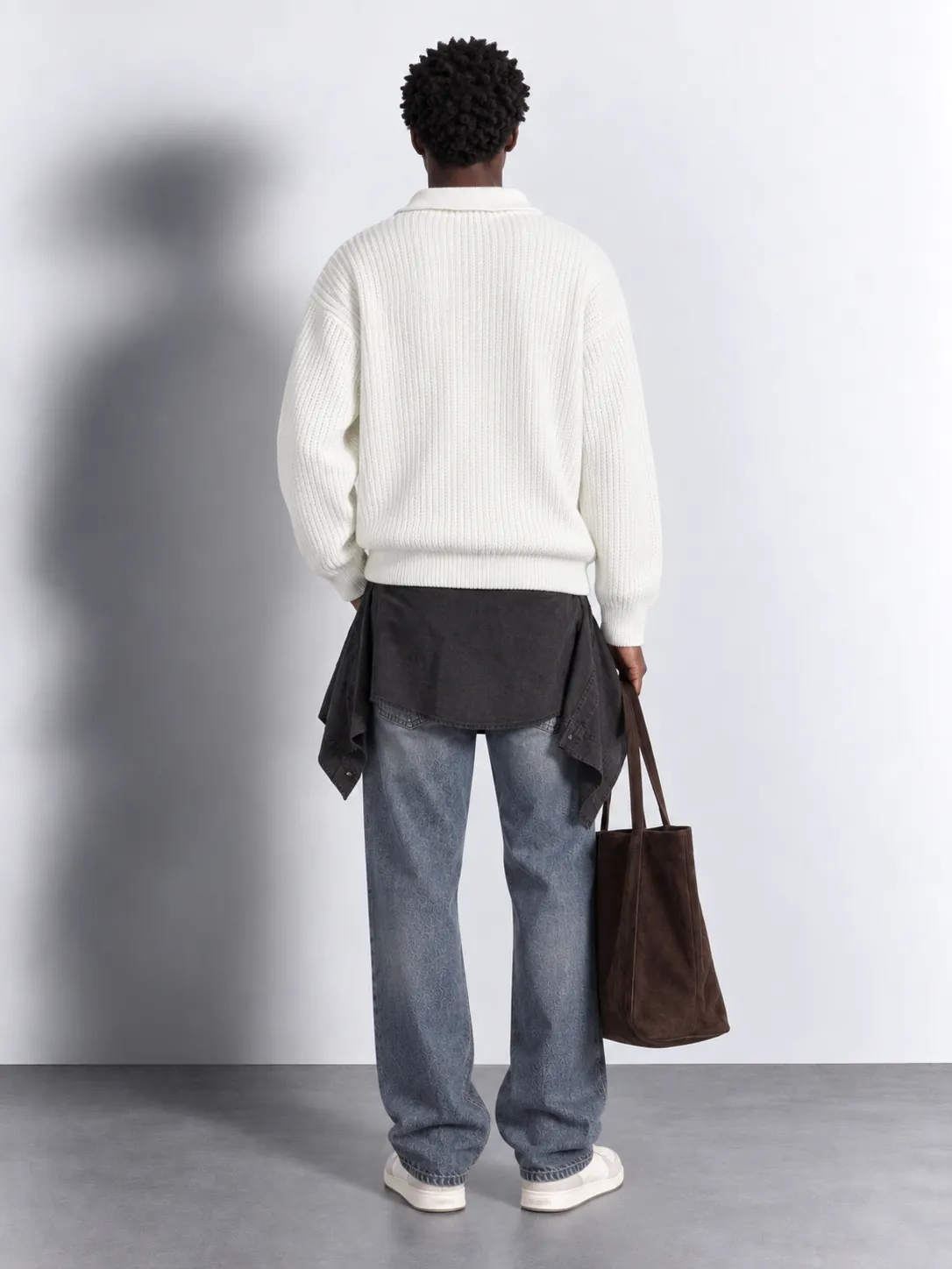 Textured Knit Zip Polo — worn, back