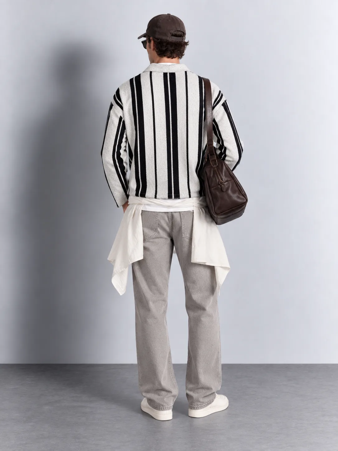 Vertical Stripe Terry Polo — worn, back