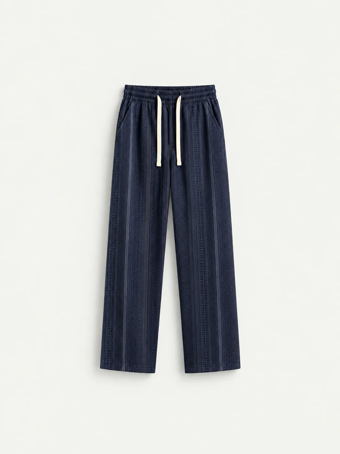 Textured Stripe Drawstring Trousers — front view
