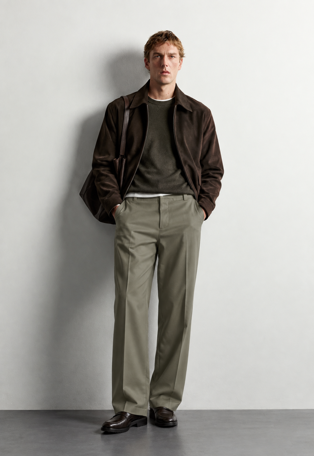 Relaxed Fit Tailored Trousers — worn, front