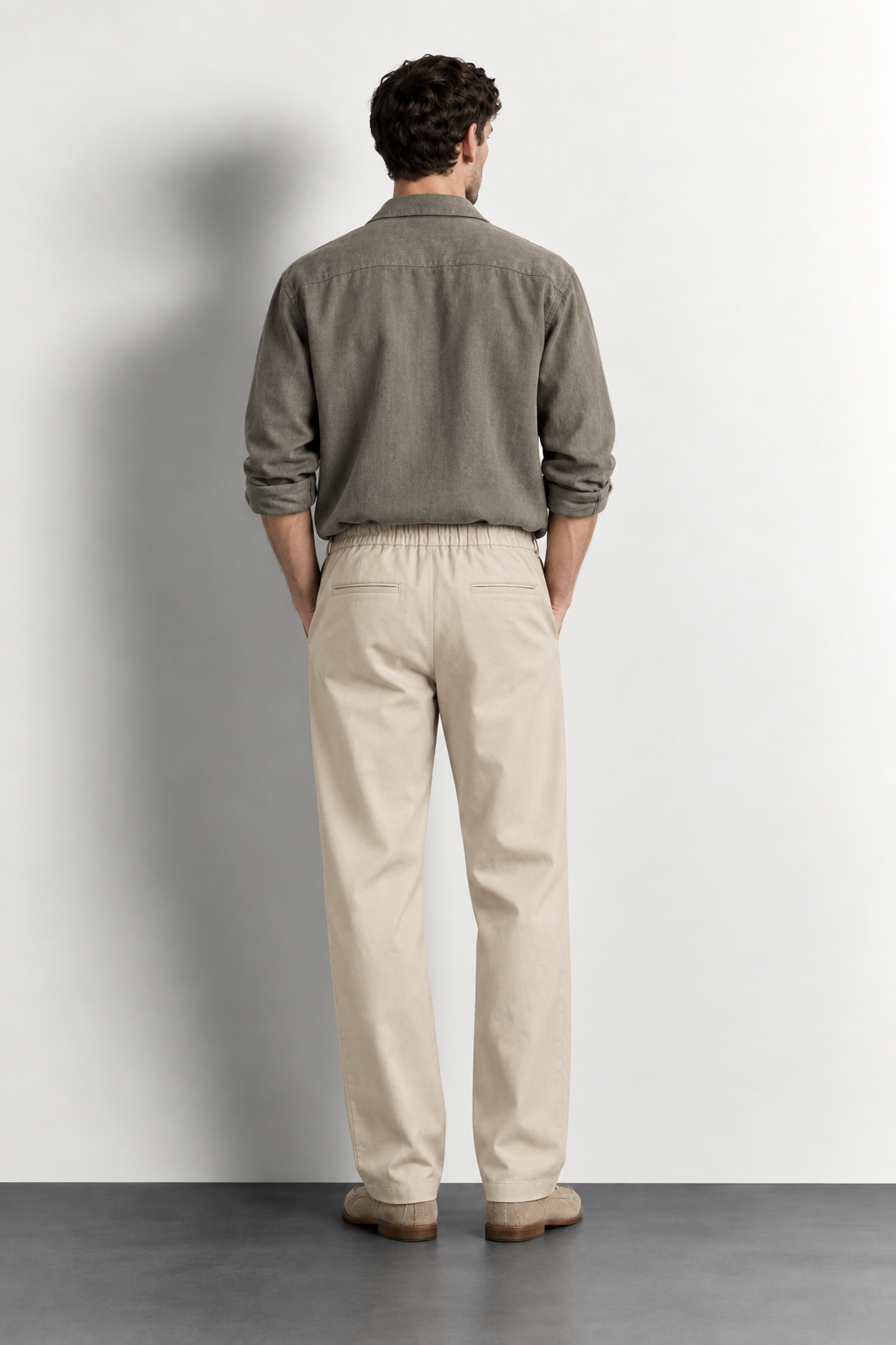 Relaxed Pleated Wide Leg Trousers — worn, back