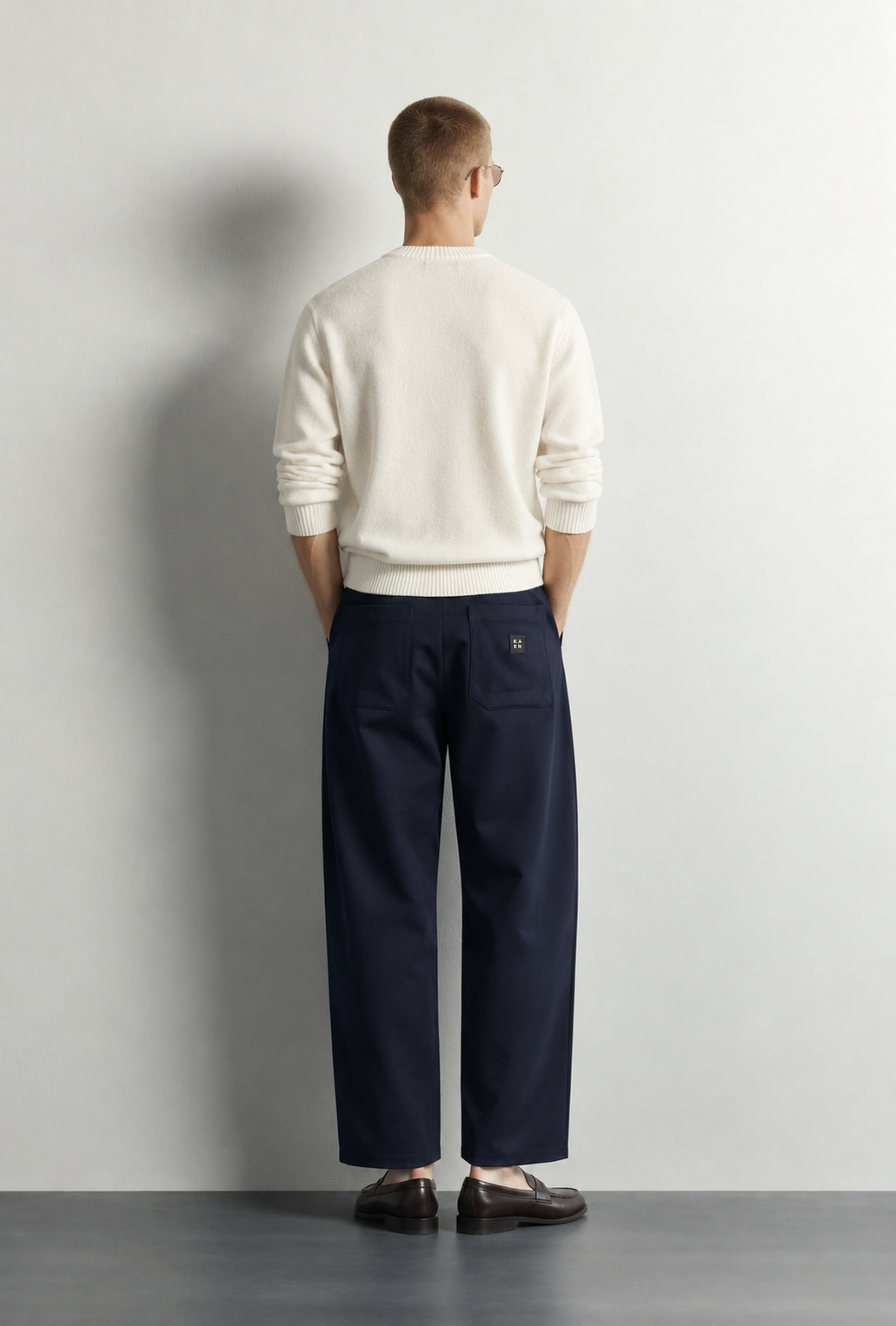 Marlow Pleated Wide Leg Trousers — worn, back