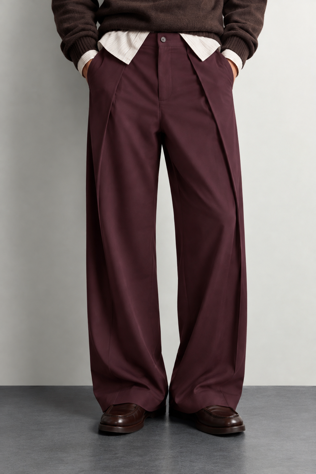 DEEP PLEAT WIDE LEG TROUSERS — front view