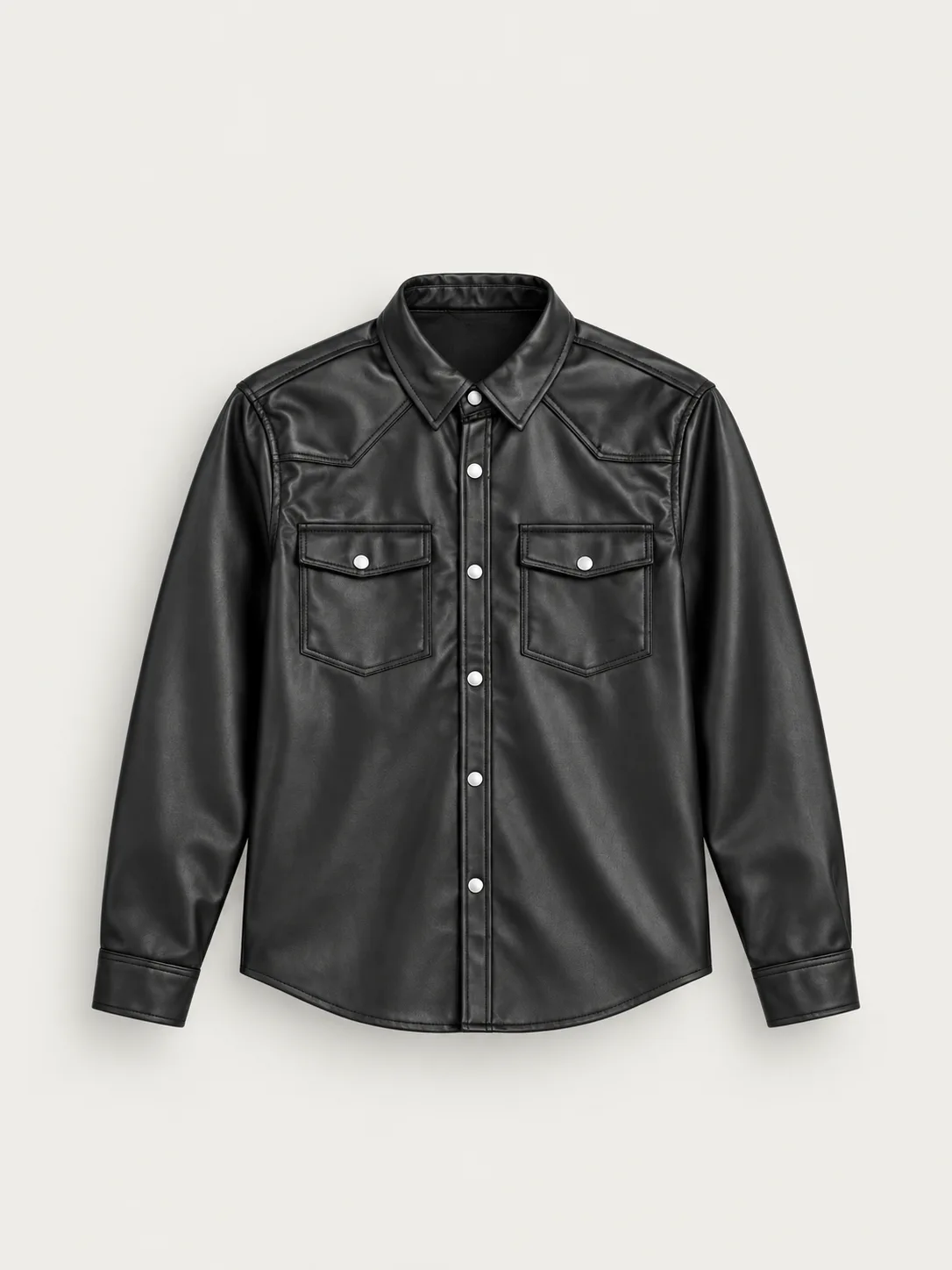 Faux Leather Western Shirt Jacket — front view