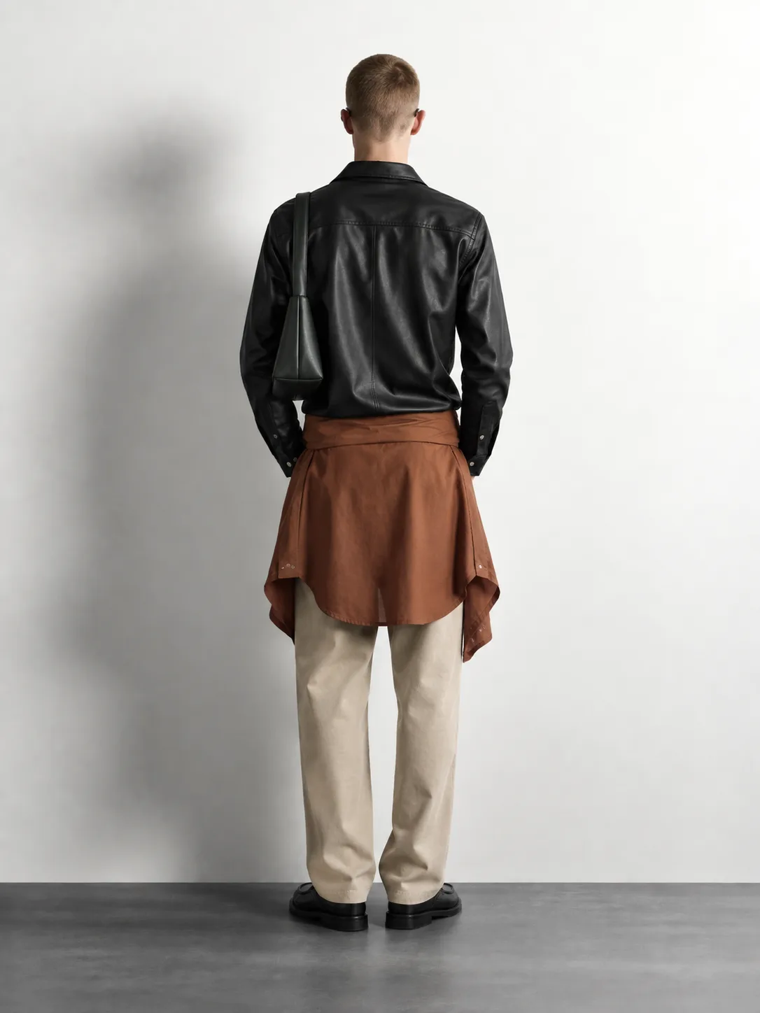 Faux Leather Western Shirt Jacket — worn, back
