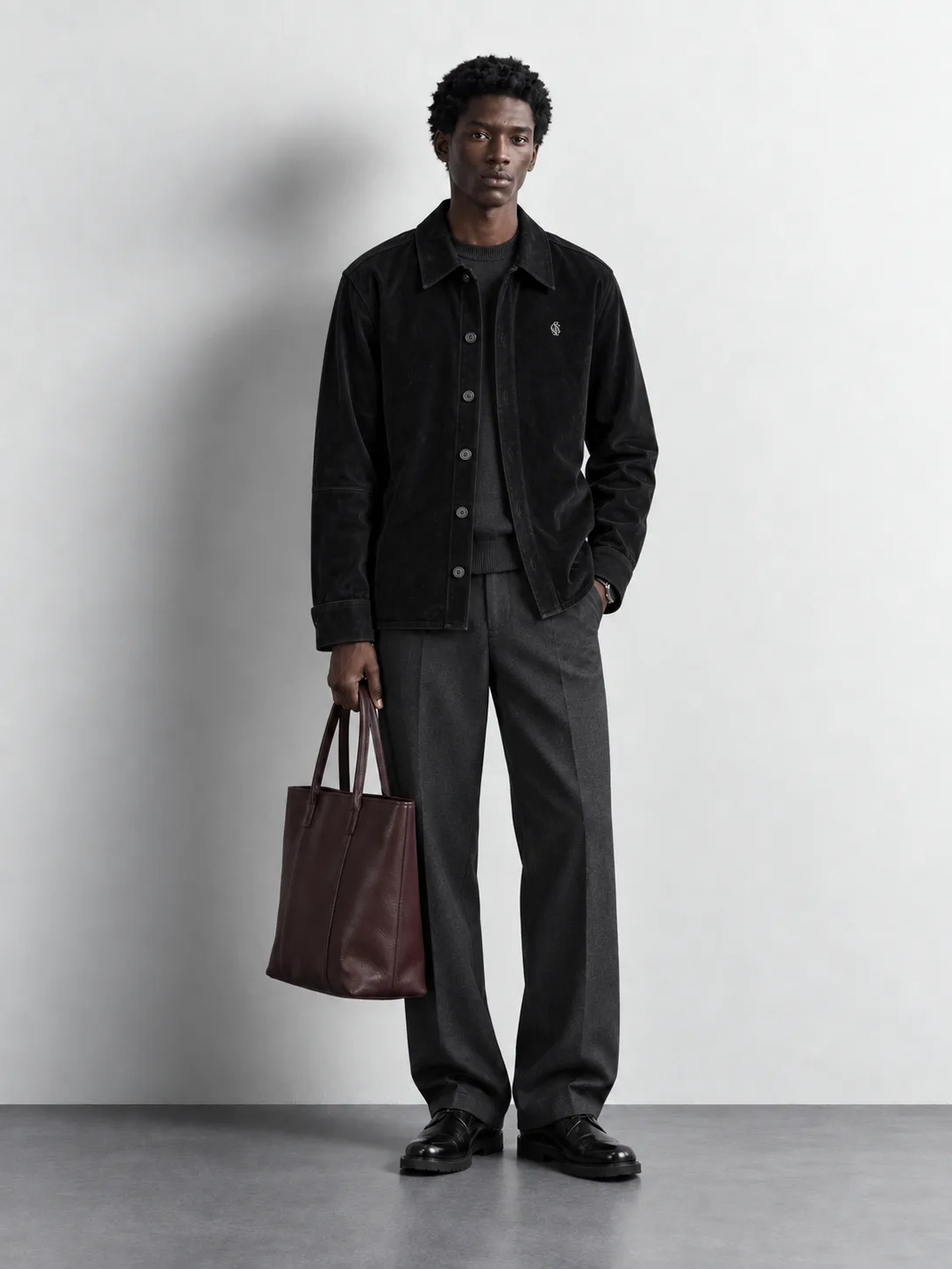 Suede-effect Button-up Shirt — worn, front
