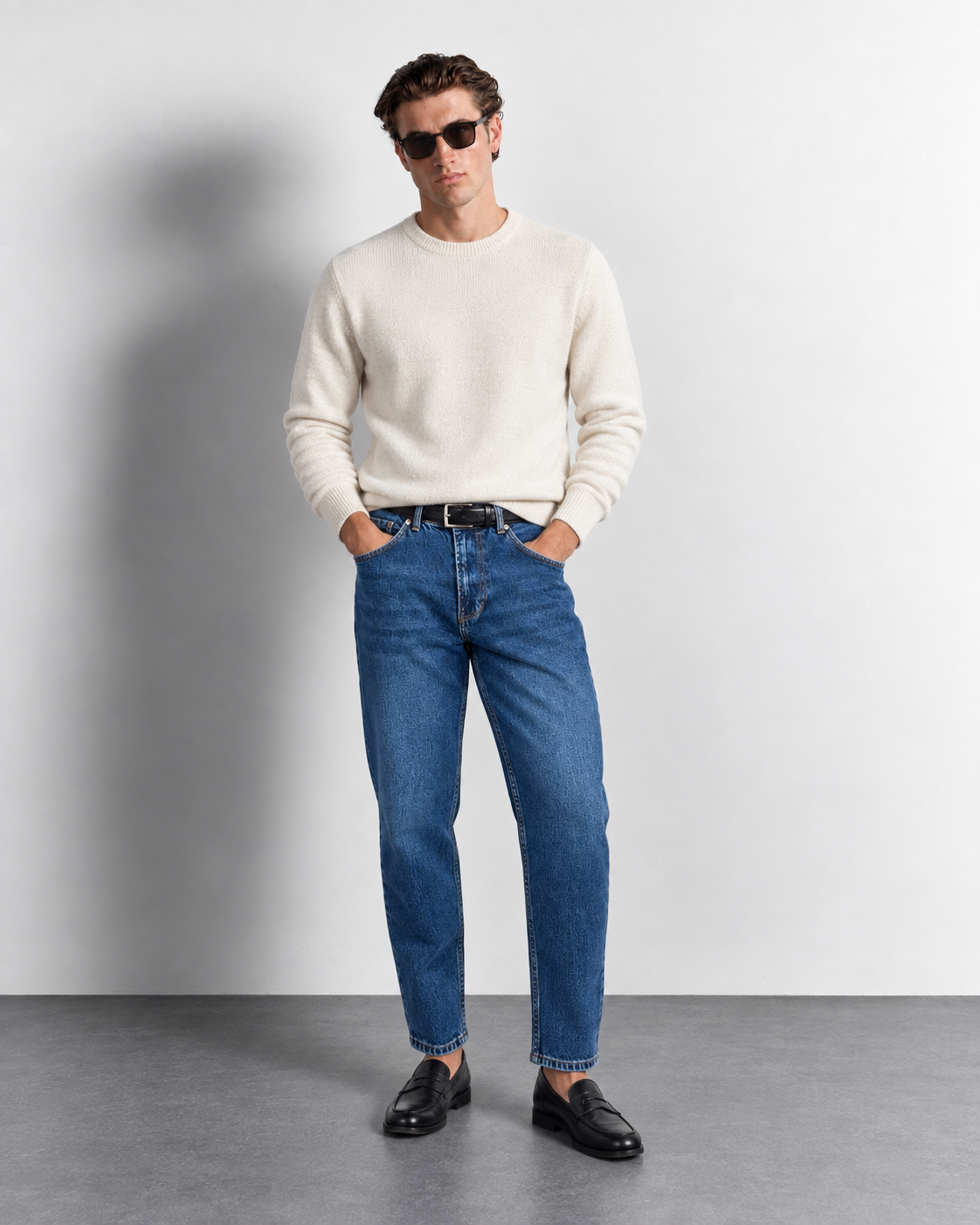 Vintage Mid Blue Slim Jeans — worn, front