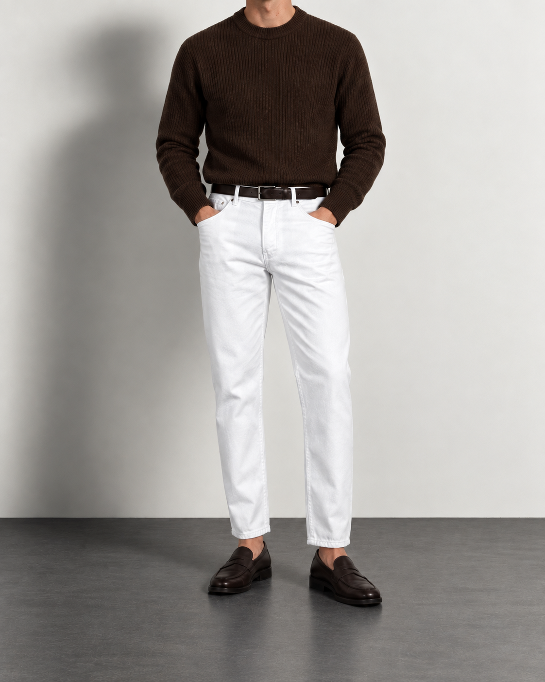 Pure White Slim Jeans — worn, close-up